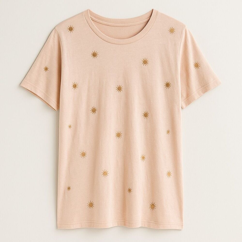 Michael Lauren Lansing Short Sleeve Boyfriend Tee Foil Mini Suns Peach Sz L NWT